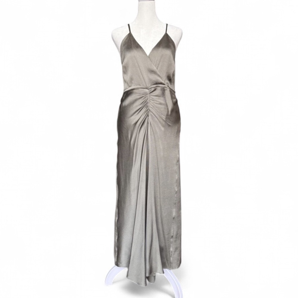 $448 Jonathan Simkhai Eucalyptus Green Silk Midi Dress Sz 6 Designer Chic Luxe - Picture 2 of 16